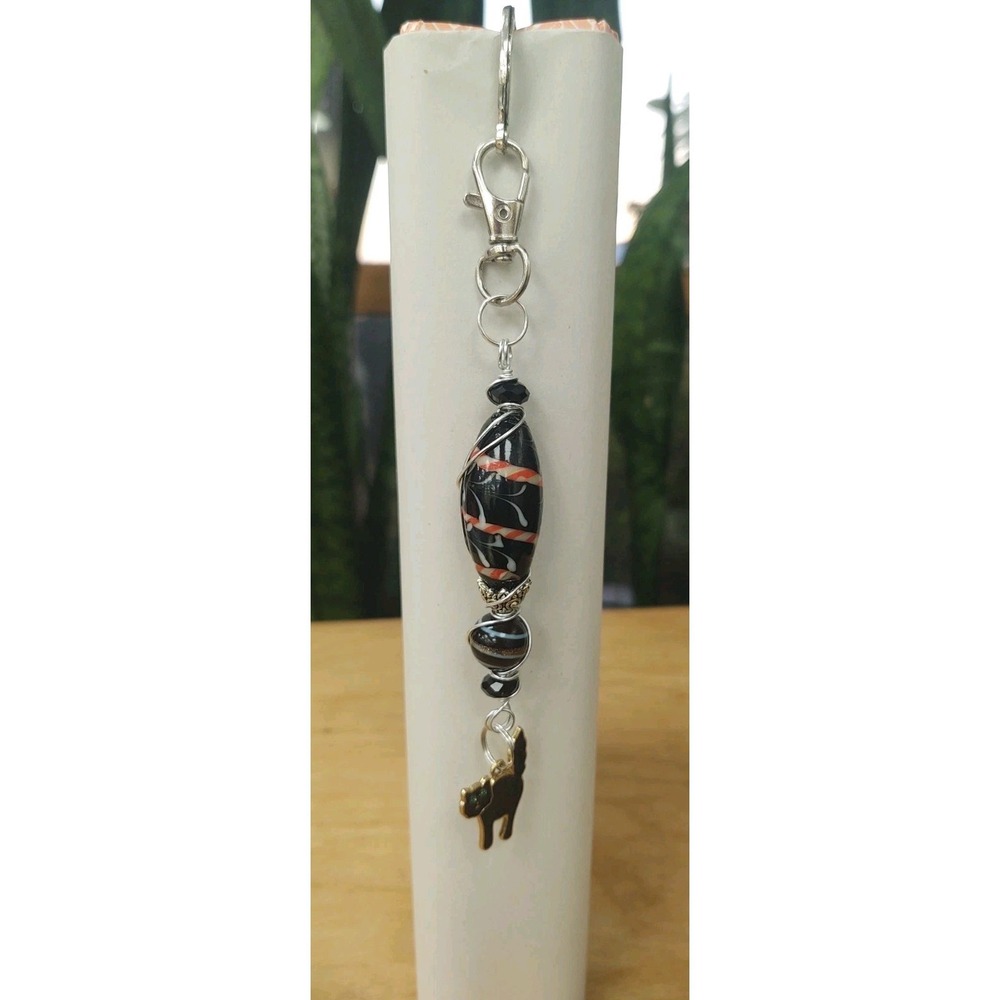 Handcrafted Bookmark Black Cat Wire Wrapped Lampwork Beads 6.5" Detachable